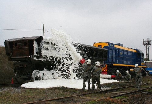 Foam sprayed on train container.