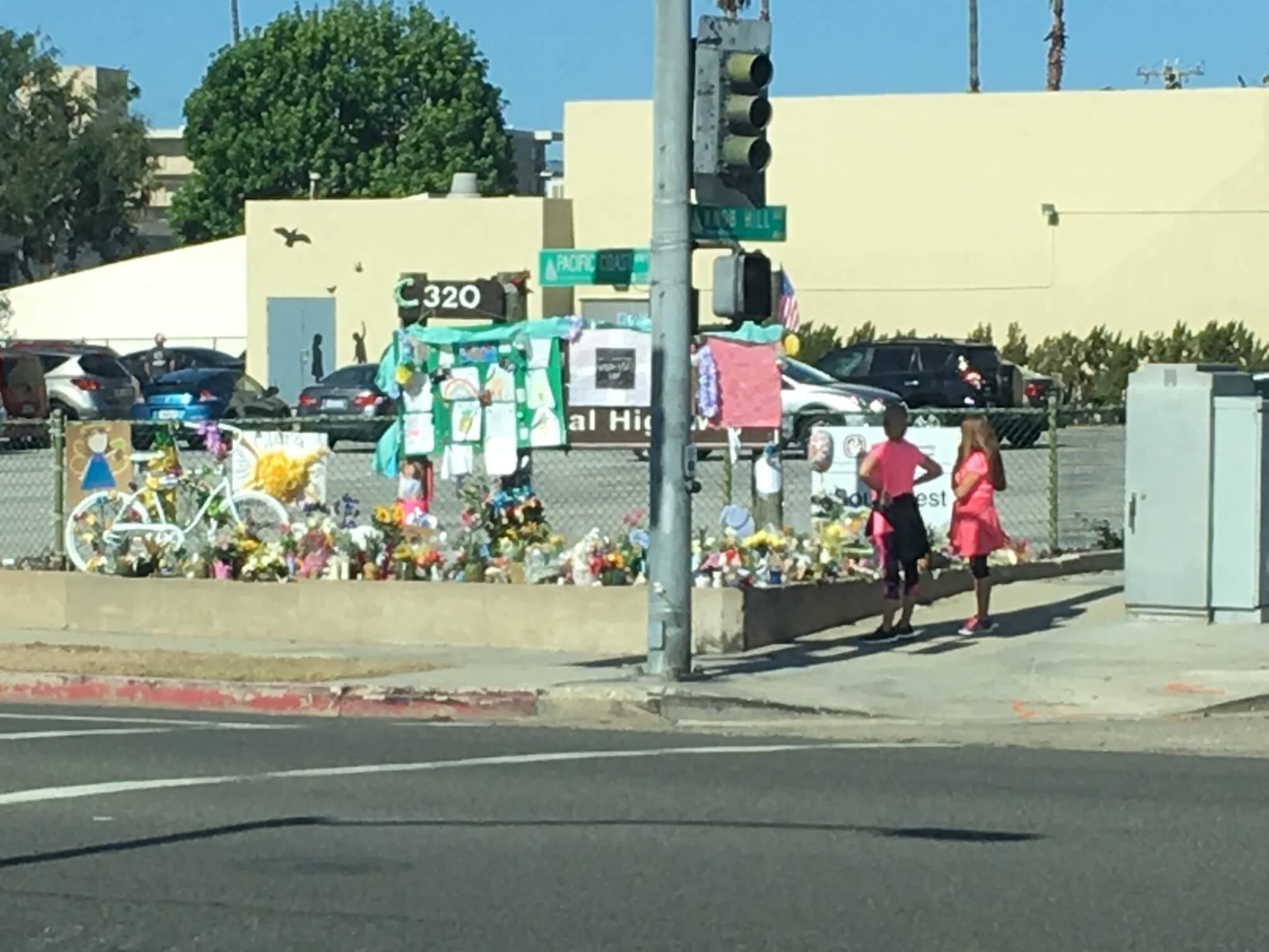 Memorial for two children kiled in bicycle accident in Redondo Beach, CA.