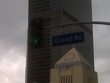 Gree Grand Avenue sign. Downtown Los Angeles. Grand Avenue.