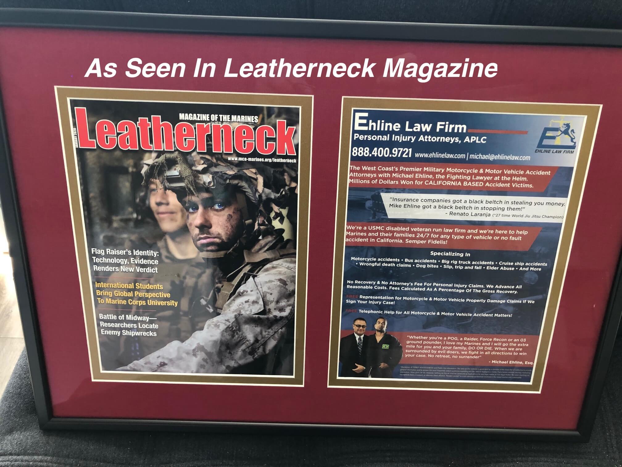 Ehline Law Firm featured in Leatherneck Magazine - The Magazine of the Marines