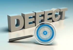 Word defect with magnifier and target. Concept of zero defects or tqm