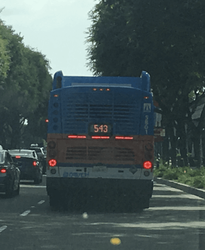 Rear of Blue LA Bus