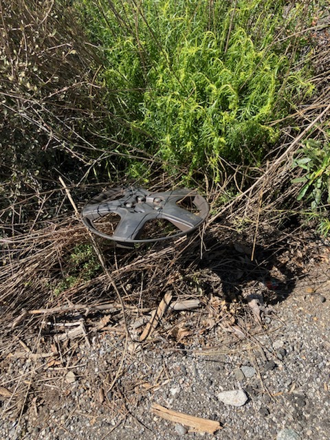 Hubcaps strewn across Lythel creek from pothole damage