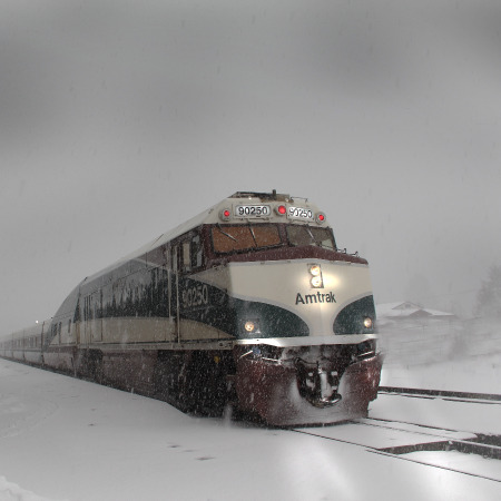 Illinois Amtrak in snow bank