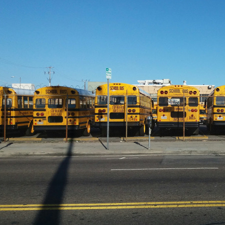 School buses parked in Los Angeles, CA