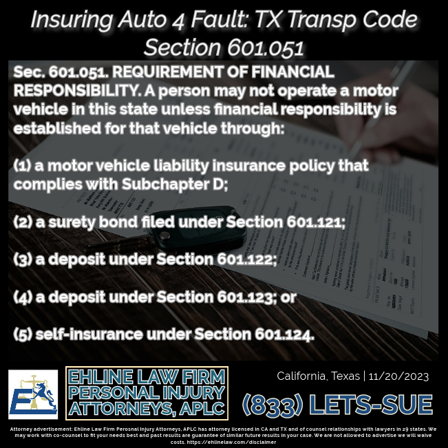 Insuring for fault under Texas Transportation Code Section 601.051